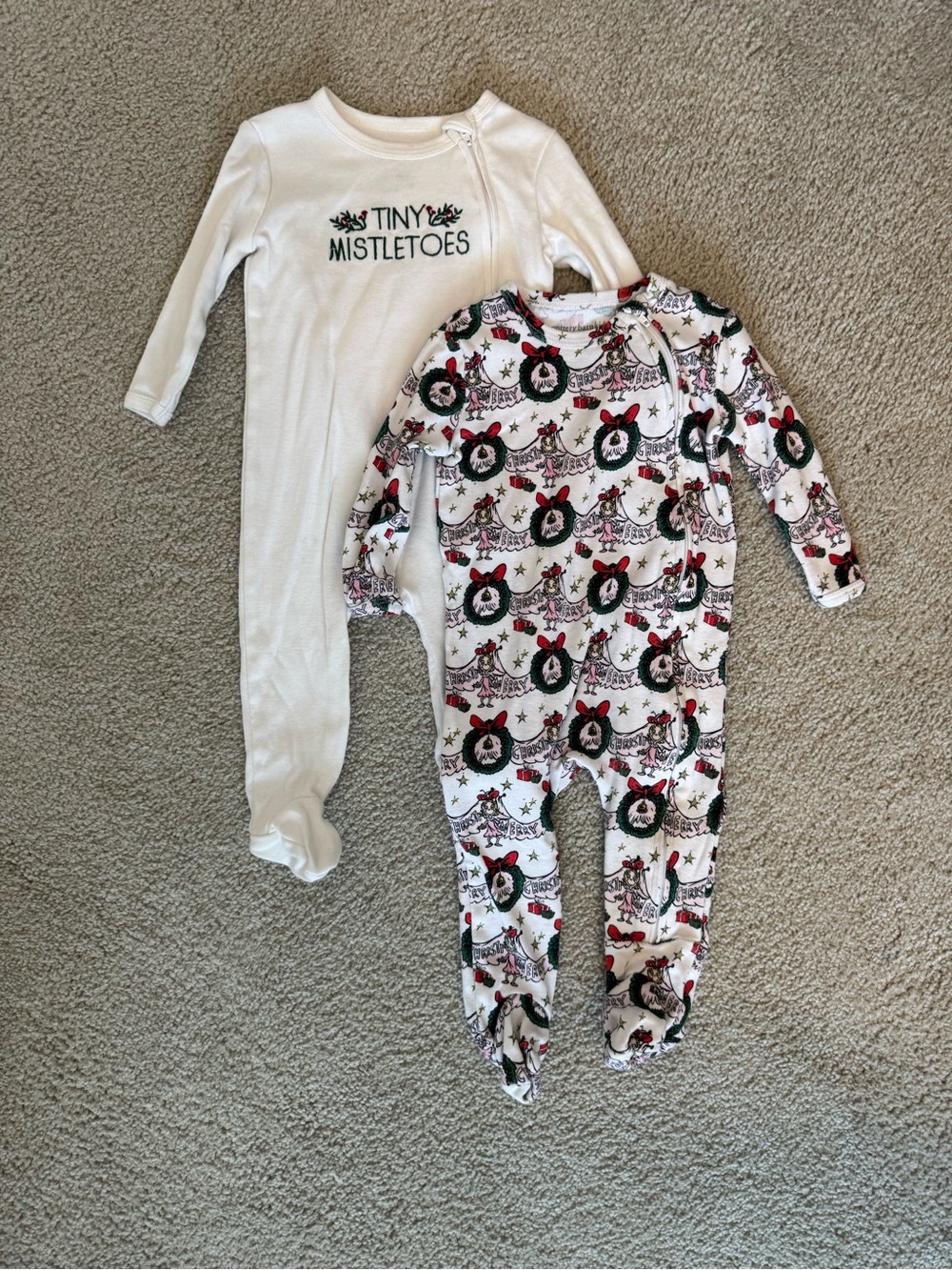 Tiny Mistletoes White & Patterned Holiday One-Piece Set for Baby - set of 2